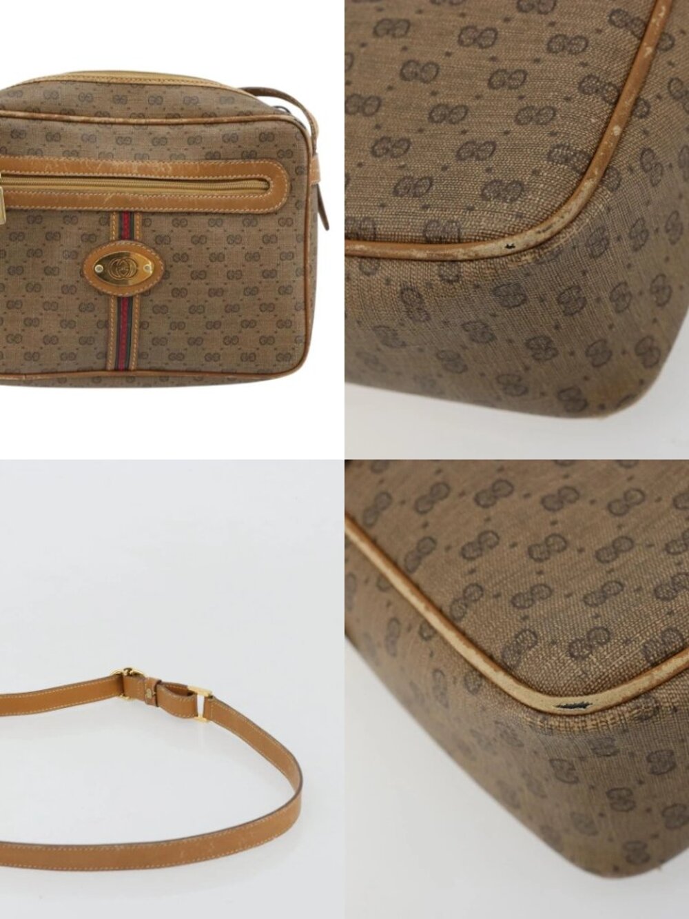 GUCCI Micro GG Supreme Web Sherry Line Bag PVC Beige 007 904 0008 Auth 185200 - Picture 15 of 15